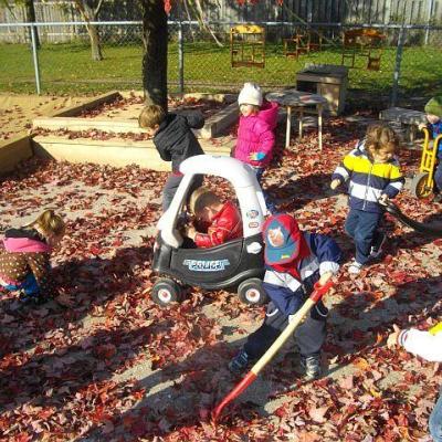 playground outside in the fall with leaves